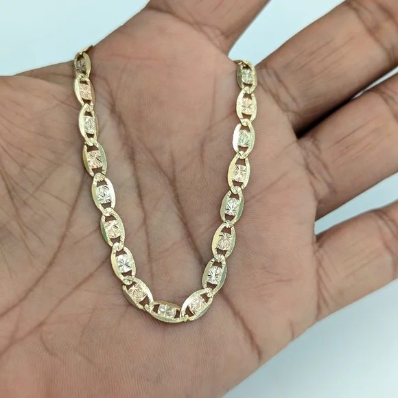 14kt Real Gold Solid Tricolor Valentino Bracelet 4.85 Mm 8 Inches